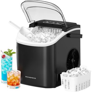 SONGMICS Masina cuburi gheata, 12 kg/24h, 2 dimensiuni, autocuratare, 31x25x32 cm, negru