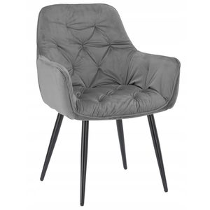 Fotoliu catifea tapitat, cu spatar inalt si design cu cusaturi, 55x60x89 cm, gri