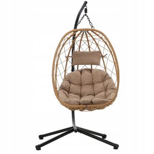 Leagan tip cuib suspendat, cu perna, cadru metalic si cos PE, 103x95x185 cm, maro