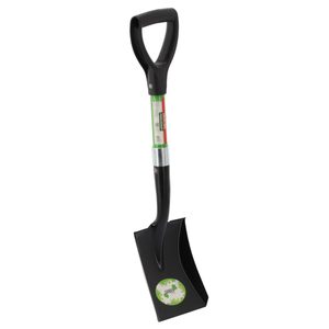 Lopata mini cu lama dreapta, maner fibra de sticla, cap metalic, 67 cm, maner tip D, verde si negru