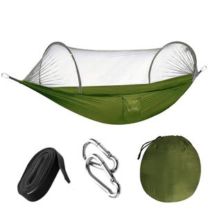 Hamac dublu din material parasuta 140x260cm, cu plasa de tantari si geanta transport, verde