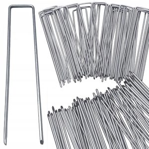 Set 100 de ancore metalice tip U pentru fixare panza anti-buruieni, 15x3 cm, argintiu