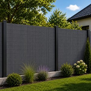 Panou de gard pentru intimitate in gradina, lamele PVC ce imita bambusul, protectie UV, 500x160 cm, gri