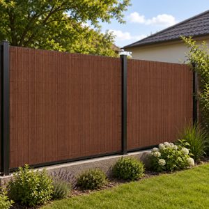 Panou de gard pentru intimitate in gradina, lamele PVC ce imita bambusul, protectie UV, 500x120 cm, maro