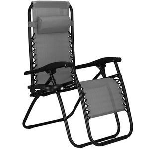 Sezlong scaun pliant plaja sau gradina, Siesta, gravitatie zero, cu tetiera, 175x67x110 cm, gri