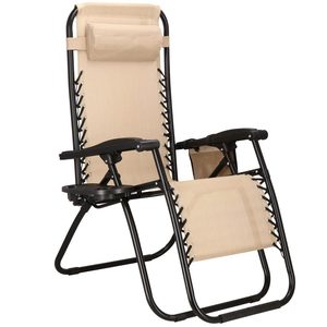 Sezlong scaun pliant plaja sau gradina, Siesta, gravitatie zero, cu tetiera, 175x67x110 cm, bej