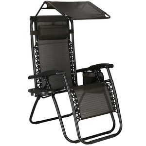 Sezlong pliabil cu parasolar si suport pahare, 77x110x175cm, maro