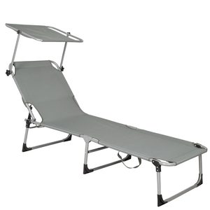 Sezlong pliabil cu parasolar, 188x57x38cm, sarcina 120kg, gri