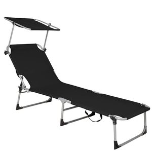 Sezlong pliabil cu parasolar, 188x57x38cm, sarcina 120kg, gri antracit
