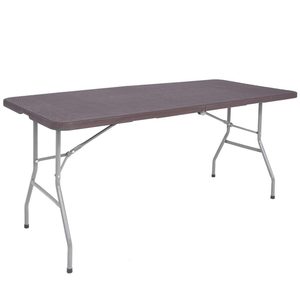 Masa dreptunghiulara pliabila multifunctionala, 1.8 m x 0.75 m x 0.75 m, imitatie ratan, maro