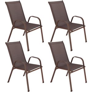 Set 4 scaune gradina cu brate, cadru otel si sezut textilene, 53x72x92 cm, maro