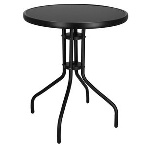 Masa rotunda pentru gradina sau balcon, blat din sticla securizata fumurie, 60 x 70 cm, negru