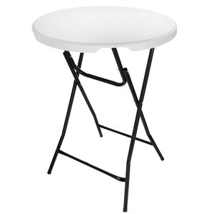 Masa catering profesionala pentru evenimente, inalta, cu picioare metal pliabile, rotunda, d 80 cm, h 110 cm, alb