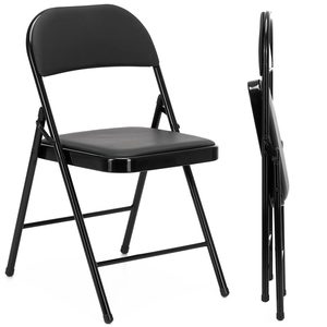 Scaun pliabil tapitat cu spatar, utilizare interior sau exterior, cadru metalic, 40x42x76 cm, maxim 120 kg, negru