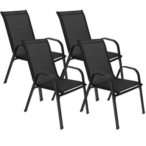 Set 4 scaune gradina cu brate, cadru otel si sezut textilene, 53x72x92 cm, negru