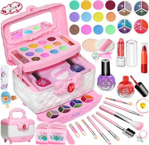 Trusa de machiaj pentru copii cu 3 niveluri, accesorii make-up si unghii, 17x12x14 cm, roz