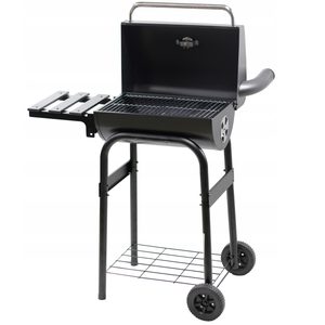Gratar carbuni cu capac, raft lateral, sistem ventilatie, termometru si cos de fum, 83x41x116 cm, negru
