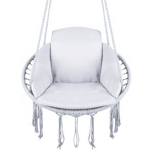 Scaun rotund Sersimo tip leagan suspendat cu perna Confort casa sau gradina, gri