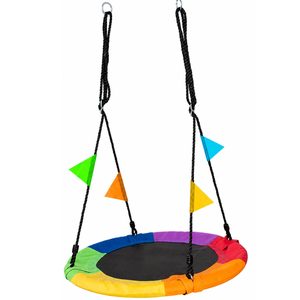 Leagan tip cuib, cu rama metalica si steaguri colorate, prindere dubla, diametru 80 cm, maxim 150 kg, multicolor