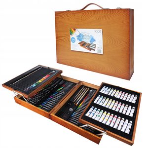 Set de pictura si desen pentru copii, 174 de piese, trusa lemn, 45x32x10cm