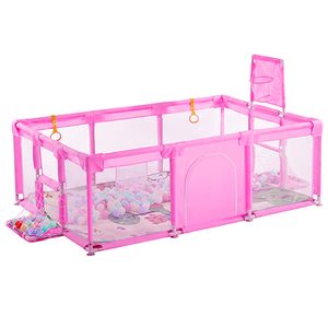 Tarc loc de joaca XXL pentru copii sau bebe, material textil, roz, 230x122x62cm