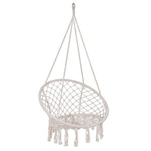 Scaun rotund tip leagan suspendat pentru casa sau gradina, cu franjuri, 150kg, bej