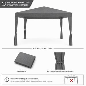 Acoperis pavilion 300x300 cm, PE 100g/mp impermeabil, cu prindere velcro, gri