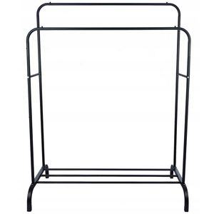 Suport metalic pentru haine 110x55x145 cm, cu bara dubla si raft pentru incaltaminte, negru