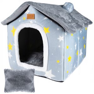 Cusca pentru pisici sau caini de talie mica, pentru interior, din catifea si bumbac, perna inclusa, 52x43x50cm