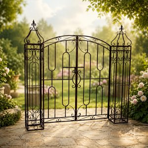 Poarta pentru gradina metalica decorativa, suport plante cataratoare, 170x26x163 cm, stil vintage maro antichizat