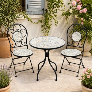 Set mobilier gradina Louloudia 3 piese, masa si 2 scaune pliabile, mozaic decorativ, metal, multicolor