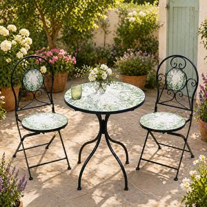 Set mobilier gradina Fylla 3 piese, masa si 2 scaune pliabile, mozaic decorativ, metal, multicolor