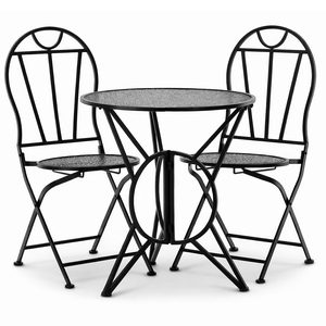 Set mobilier gradina metalic Susan, masa 60x60 cm si 2 scaune 50x40x94 cm, stil vintage, negru mat