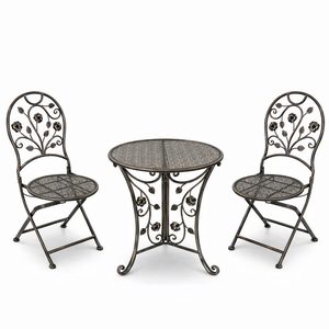 Set mobilier gradina metalic Madison, masa 60x60x70 cm si 2 scaune 40x40x94 cm, stil vintage, bronz
