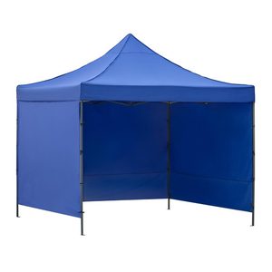 Pavilion pliabil gradina 3x3 m cu acoperis impermeabil si 3 pereti laterali, structura metalica, inaltime reglabila, albastru