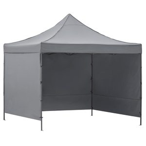 Pavilion pliabil gradina 3x3 m cu acoperis impermeabil si 3 pereti laterali, structura metalica, inaltime reglabila, gri