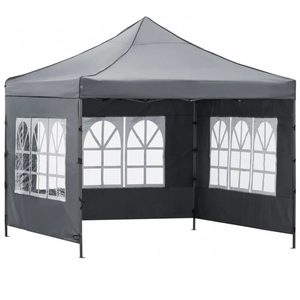Cort pavilion de gradina, pliere rapida, 300x300 cm, inaltime reglabila, cu 3 pereti laterali, impermeabil, gri