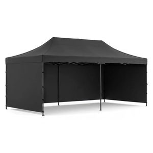 Cort pavilion de gradina, pliere rapida, 300x600 cm, inaltime reglabila, cu 3 pereti laterali, impermeabil, negru