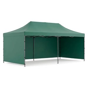 Cort pavilion de gradina, pliere rapida, 300x600 cm, inaltime reglabila, cu 3 pereti laterali, impermeabil, verde