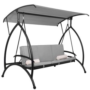 Balansoar gradina 230x136x190 cm, 2 in 1 leagan si pat, copertina reglabila, saltea si perne incluse, cadru otel, gri si ecru