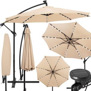 Umbrela de gradina cu brat lateral banana, iluminare LED, cu husa, 300cm, crem