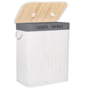 Cos de rufe cu capac si 2 compartimente, sac textil detasabil, 100 litri, 52x33x63 cm, alb si gri