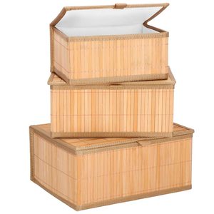 Set 3 cutii organizatoare din bambus, cu capac, diverse dimensiuni, maro