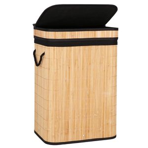 Cos de rufe din bambus cu capac, sac detasabil, volum 72L, 42x33x60cm, maro