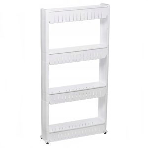 Sistem rafturi de depozitare Sersimo HA111 cu roti pentru bucatarie sau baie cu 4 polite, alb