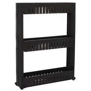 Raft ingust cu 3 niveluri, din PP, pentru baie sau bucatarie, 54x13x70 cm, negru