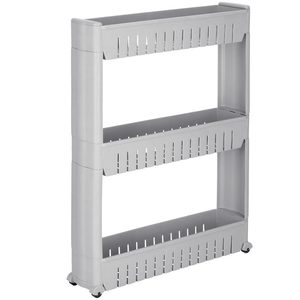 Sistem rafturi de depozitare cu roti pentru bucatarie sau baie cu 3 polite, 54x13x70cm, gri