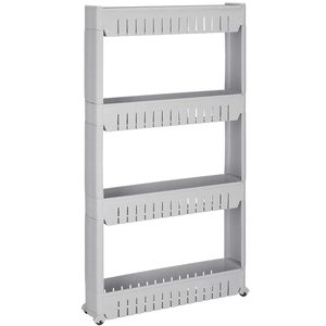Sistem rafturi de depozitare cu roti pentru bucatarie sau baie cu 4 polite, 102x54x13 cm, gri