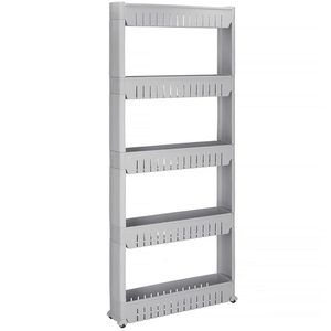Sistem rafturi de depozitare cu roti pentru bucatarie sau baie cu 5 polite, 54x13x132cm, gri
