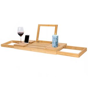 Raft cu tava pentru cada din bambus natural Sersimo 1023, extensibila, 50-93x15cm